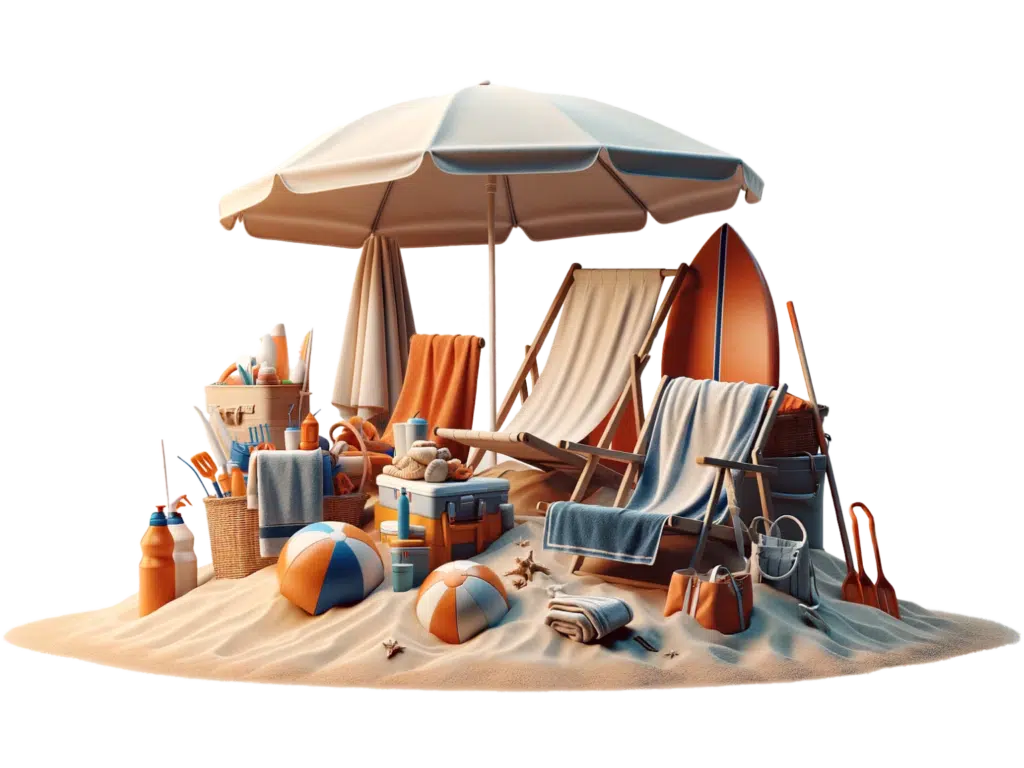 Awkward and heavy beach and outdoor equipment and gear